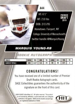 2019 SAGE HIT - Autographs Red #A44 Marquis Young Back