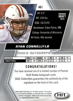 2019 SAGE HIT - Autographs Red #A61 Ryan Connelly Back