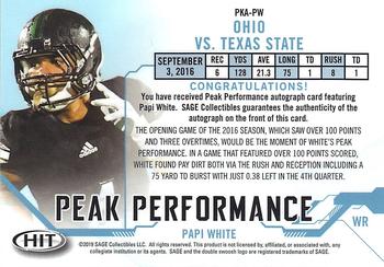 2019 SAGE HIT - Peak Performance Autographs #PKA-PW Papi White Back