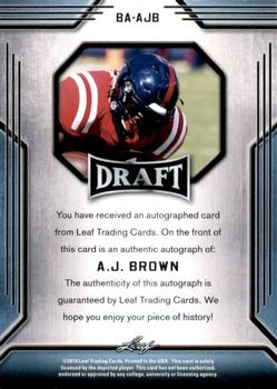 2019 Leaf Draft - Autographs #BA-AJB A.J. Brown Back