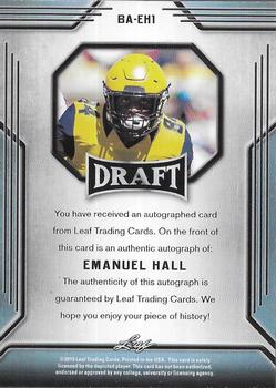 2019 Leaf Draft - Autographs #BA-EH1 Emanuel Hall Back