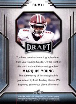 2019 Leaf Draft - Autographs #BA-MY1 Marquis Young Back