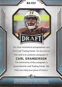 2019 Leaf Draft - Autographs Gold #BA-CG1 Carl Granderson Back