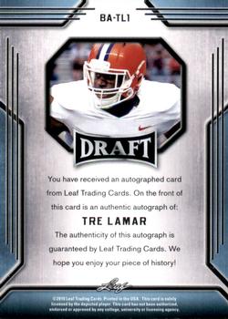 2019 Leaf Draft - Autographs Gold #BA-TL1 Tre Lamar Back