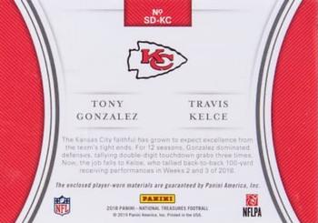 2018 Panini National Treasures - NFL Shields Dual #SD-KC Travis Kelce / Tony Gonzalez Back