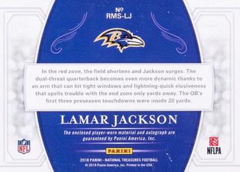 2018 Panini National Treasures - Rookie Material Signatures RPS Holo Silver #RMS-LJ Lamar Jackson Back