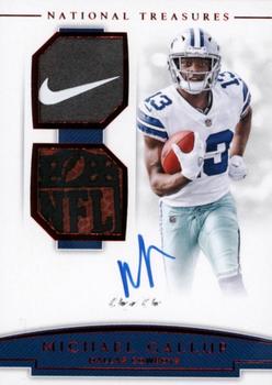 2018 Panini National Treasures - Rookie NFL Gear Signature Combos Laundry Tag Brand Logo #RSC-MG Michael Gallup Front