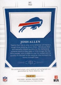 2018 Panini National Treasures - Rookie Patch Autographs Red #163 Josh Allen Back