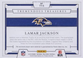2018 Panini National Treasures - Tremendous Treasures Rookies Brand Logo #TT-5 Lamar Jackson Back