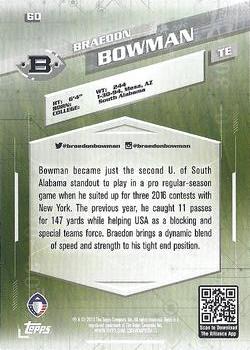 2019 Topps AAF - Red #60 Braedon Bowman Back