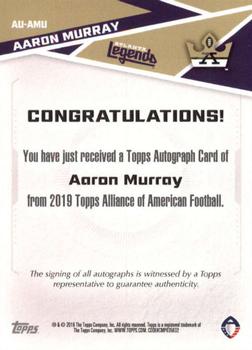 2019 Topps AAF - Autograph #AU-AMU Aaron Murray Back