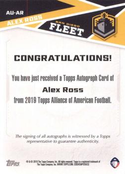 2019 Topps AAF - Autograph #AU-AR Alex Ross Back