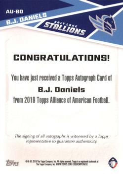 2019 Topps AAF - Autograph #AU-BD B.J. Daniels Back