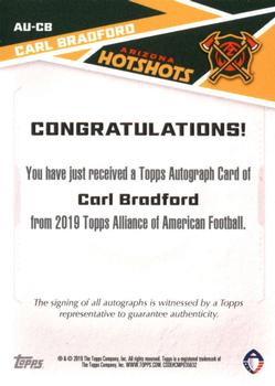 2019 Topps AAF - Autograph #AU-CB Carl Bradford Back