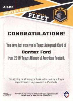 2019 Topps AAF - Autograph #AU-DF Dontez Ford Back