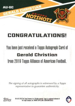 2019 Topps AAF - Autograph #AU-GC Gerald Christian Back