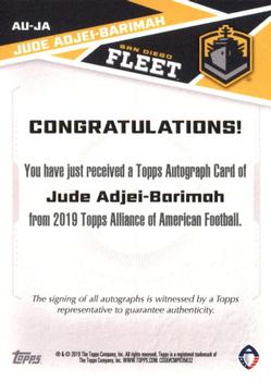 2019 Topps AAF - Autograph #AU-JA Jude Adjei-Barimah Back
