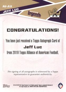 2019 Topps AAF - Autograph #AU-JLU Jeff Luc Back