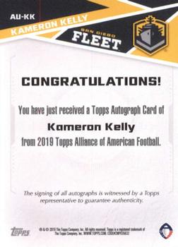 2019 Topps AAF - Autograph #AU-KK Kameron Kelly Back