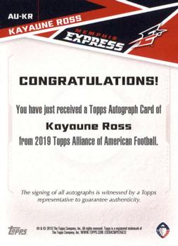 2019 Topps AAF - Autograph #AU-KR Kayaune Ross Back