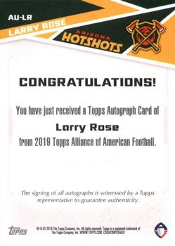 2019 Topps AAF - Autograph #AU-LR Larry Rose Back
