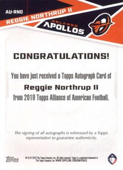 2019 Topps AAF - Autograph #AU-RNO Reggie Northrup II Back