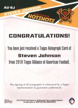 2019 Topps AAF - Autograph #AU-SJ Steven Johnson Back