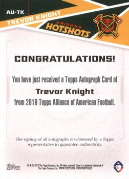 2019 Topps AAF - Autograph #AU-TK Trevor Knight Back