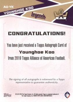 2019 Topps AAF - Autograph #AU-YK Younghoe Koo Back