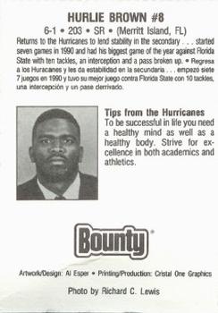 1991 Bounty Miami Hurricanes #NNO Hurlie Brown Back