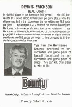 1991 Bounty Miami Hurricanes #NNO Dennis Erickson Back
