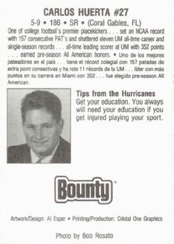 1991 Bounty Miami Hurricanes #NNO Carlos Huerta Back