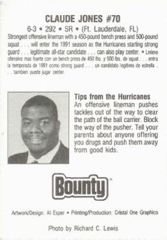 1991 Bounty Miami Hurricanes #NNO Claude Jones Back