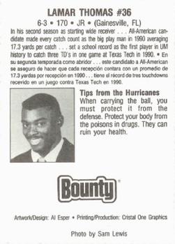 1991 Bounty Miami Hurricanes #NNO Lamar Thomas Back