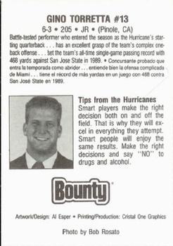 1991 Bounty Miami Hurricanes #NNO Gino Torretta Back
