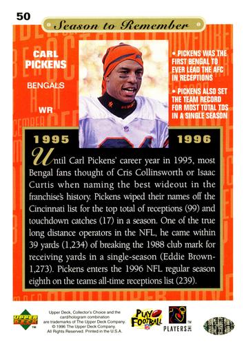1996 Collector's Choice Season to Remember Blow-ups #50 Carl Pickens Back