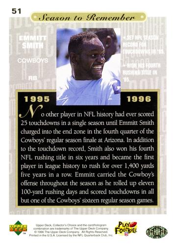 1996 Collector's Choice Season to Remember Blow-ups #51 Emmitt Smith Back
