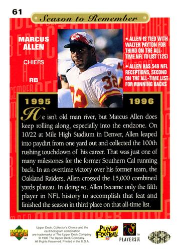 1996 Collector's Choice Season to Remember Blow-ups #61 Marcus Allen Back