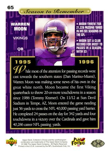 1996 Collector's Choice Season to Remember Blow-ups #65 Warren Moon Back