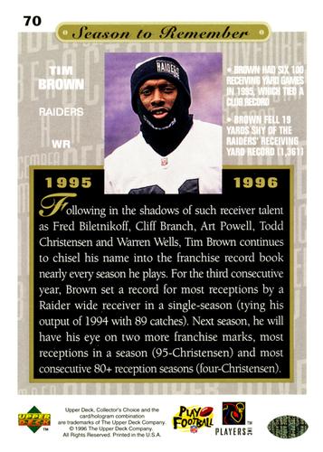 1996 Collector's Choice Season to Remember Blow-ups #70 Tim Brown Back