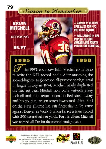 1996 Collector's Choice Season to Remember Blow-ups #79 Brian Mitchell Back
