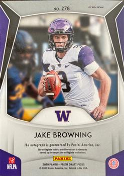 2019 Panini Prizm Draft Picks - Draft Picks Prizms Purple Autographs #278 Jake Browning Back