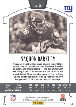 2019 Panini Legacy #76 Saquon Barkley Back
