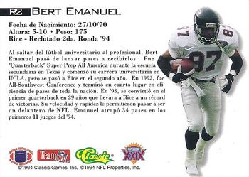 1995 Classic NFL Experience - Rookies Spanish #R2 Bert Emanuel Back