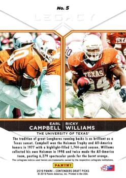 2019 Panini Contenders Draft Picks Collegiate - Legacy #5 Earl Campbell / Ricky Williams Back