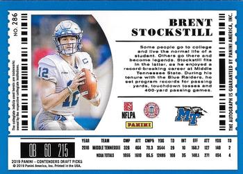 2019 Panini Contenders Draft Picks Collegiate - Draft Ticket Blue Foil #286 Brent Stockstill Back