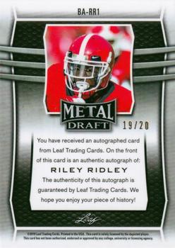 2019 Leaf Metal Draft - Blue Wave #BA-RR1 Riley Ridley Back