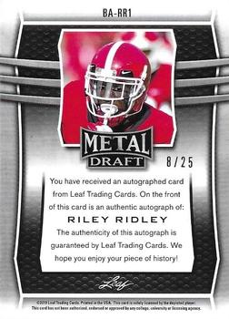 2019 Leaf Metal Draft - Base Variation Autograph Purple #PV-RR1 Riley Ridley Back