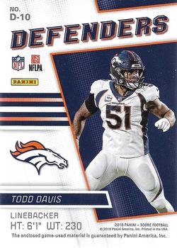 2019 Score - Defenders Jerseys #D-10 Todd Davis Back