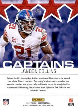 2019 Score - Captains #C-16 Landon Collins Back
